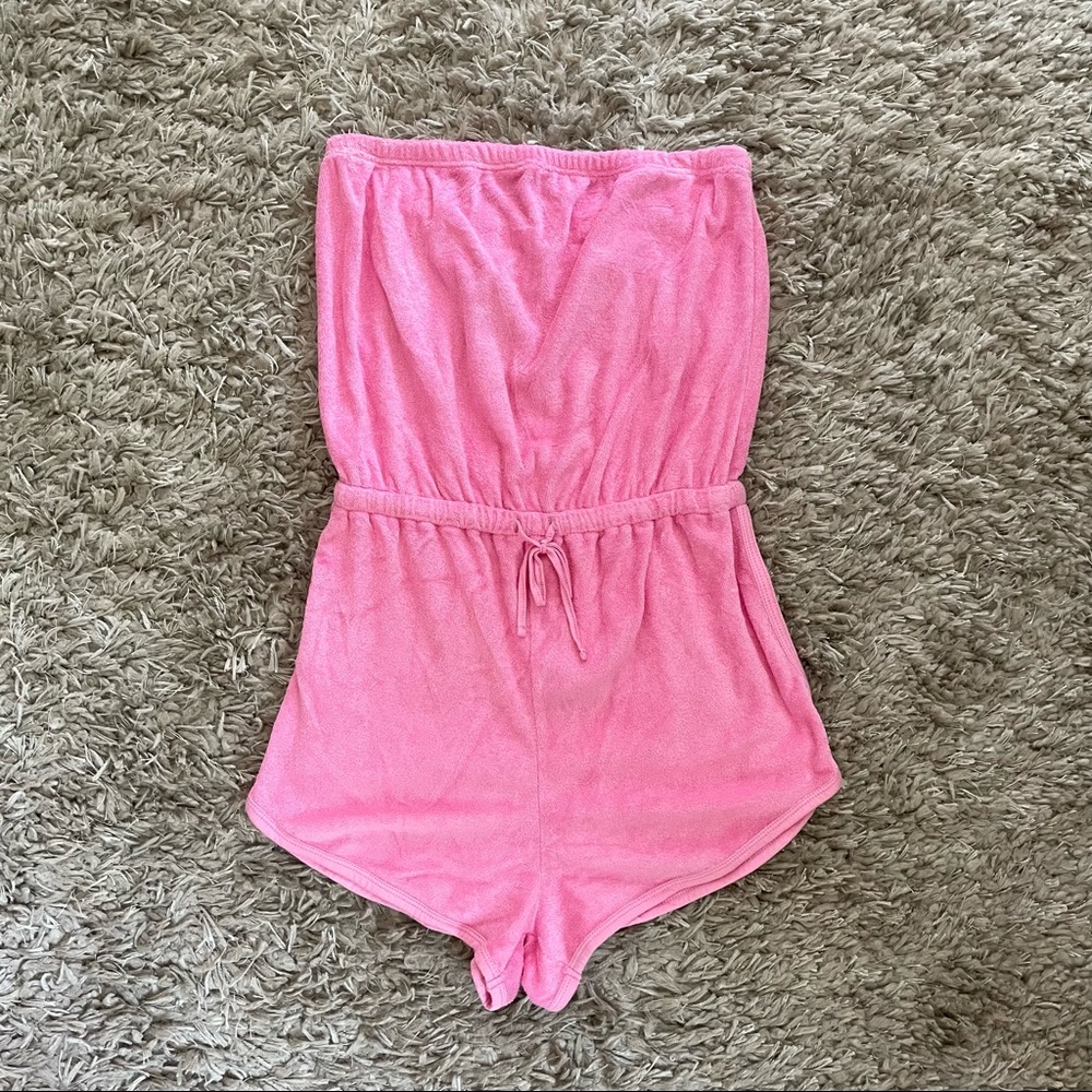 Topshop pink terry strapless romper sz S